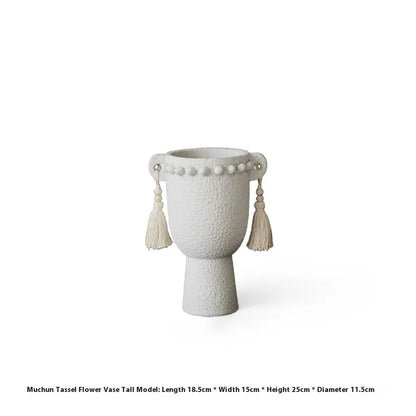 Ceramic Binaural Tassel Flower design succulent pot in Silent Wind style, showing high and low model variants.