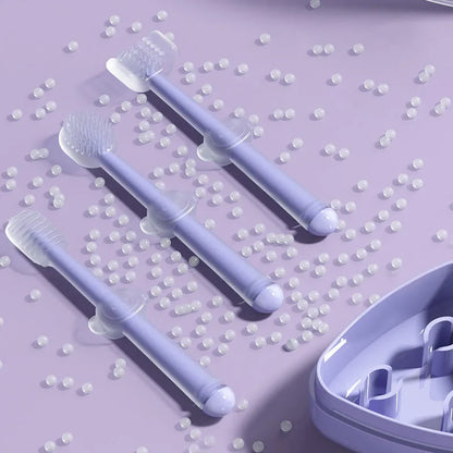 Silicone pet toothbrush for dogs and cats in purple blue green colours for dental care