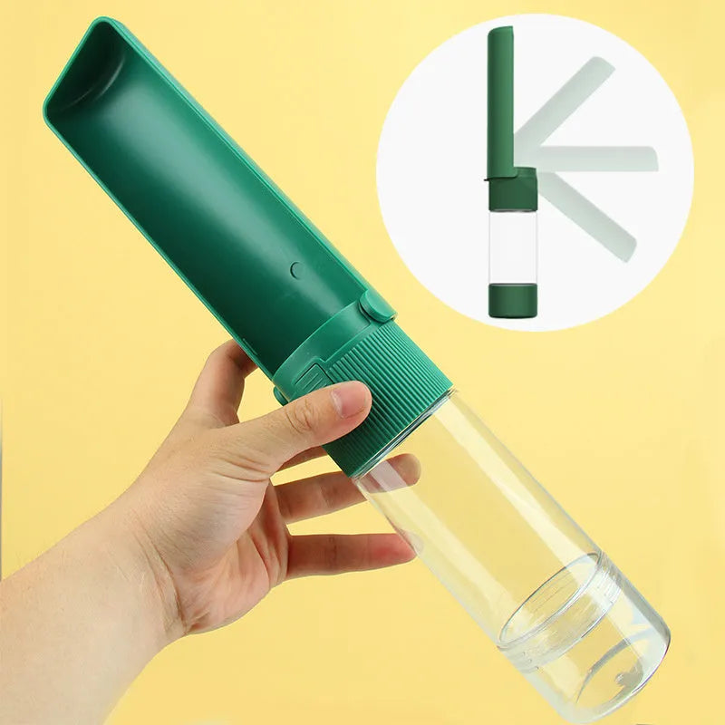 Portable pet water bottle 280ml HIPS with drawer trough, one-click lock, and drawstring, 7.9 x 7.4 x 21.2cm