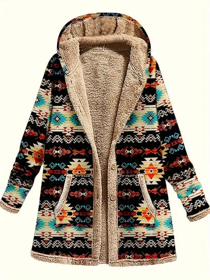 Cotton and linen printed hoodie with warm plush interior in various colors