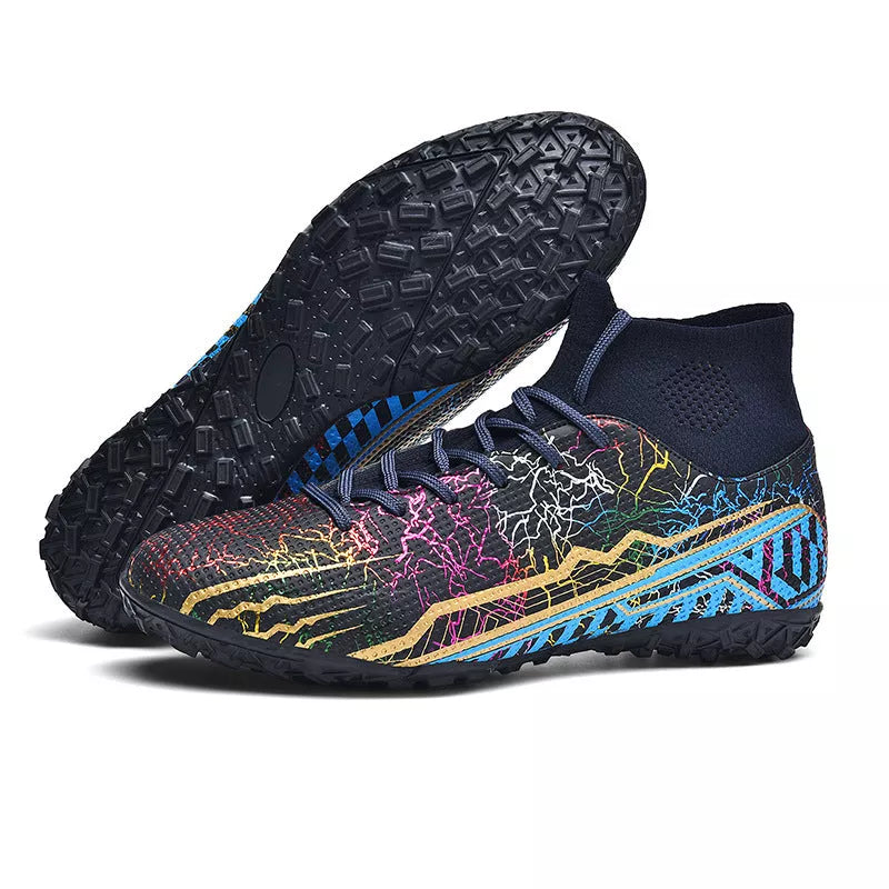 Youth high-top spike turf football shoes in various colours, sizes 35-47