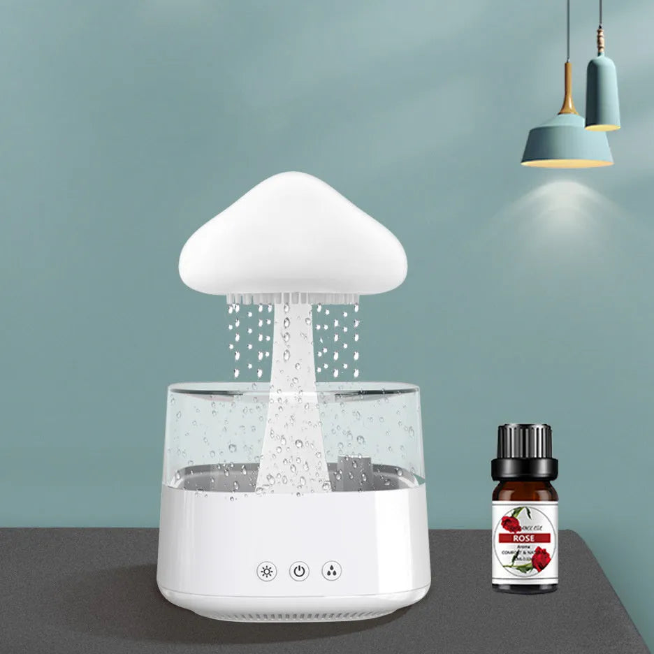 White raining cloud design desk humidifier with water flow effect and essential oil diffusion function