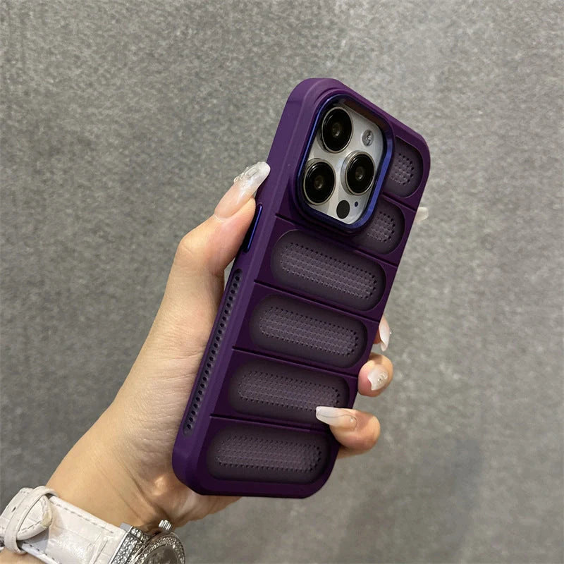 Breathable mesh case for ApplePhone with matte finish and cooling metal lens ring