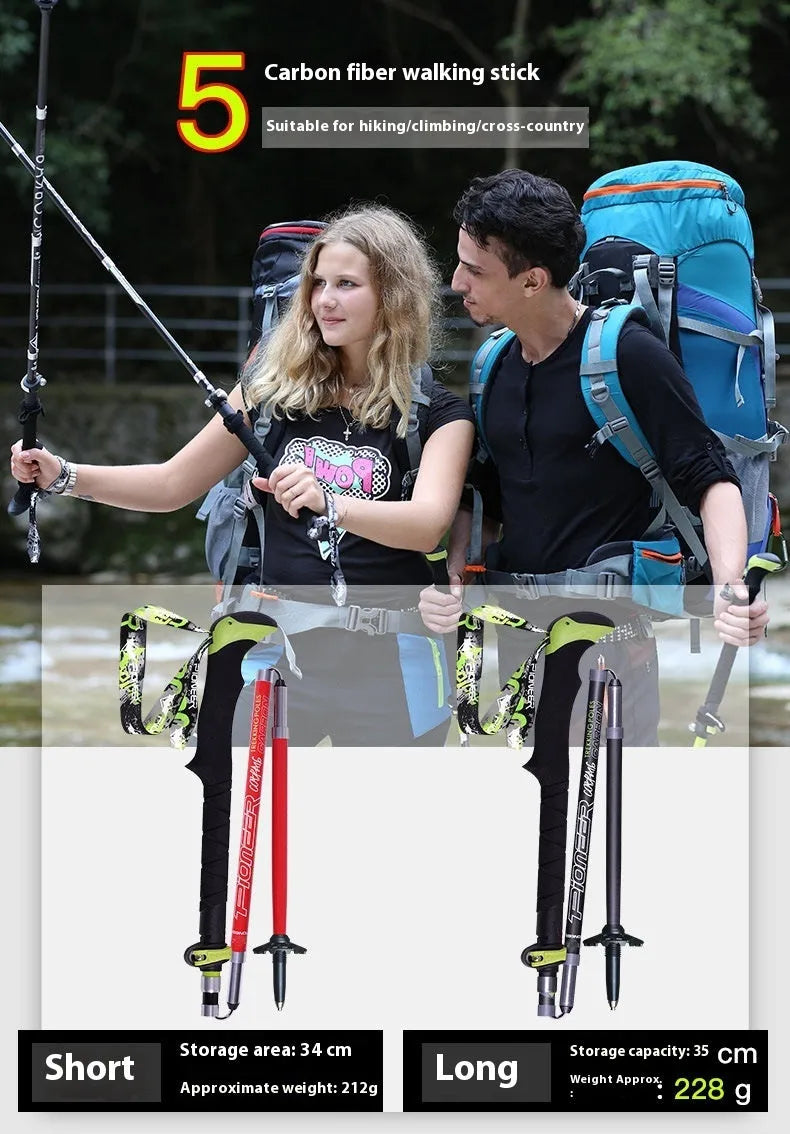 Carbon fibre folding climbing cane with 5-section tube and tungsten steel tip