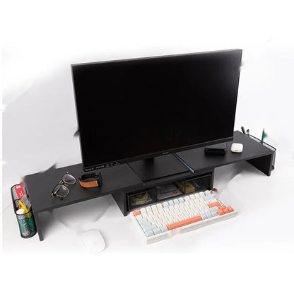 Double-station desktop monitor elevated rack in carbon steel with modern simplicity design