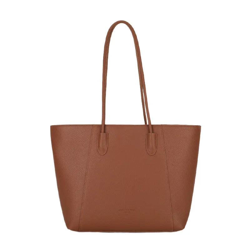 PU leather soft bucket shoulder tote bag with synthetic leather lining, outer sandwich pocket and zipper change bag