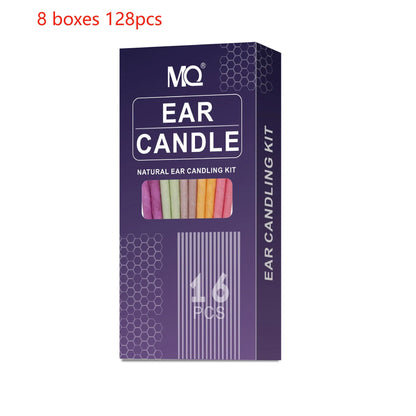 Boxed set of 16 cotton cloth ear candles, 8 protection boards, and 16 swabs in various colours