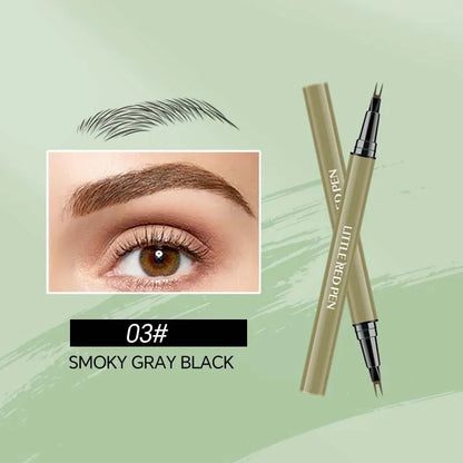 Two fork eyebrow pencil with waterproof liquid eyeliner tip in brown and black colours