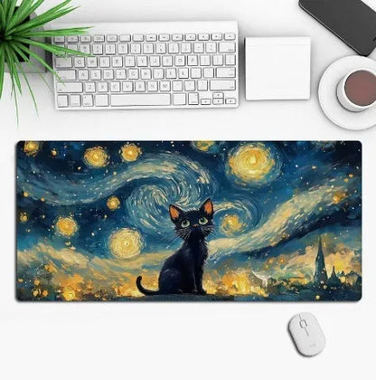 Anime-themed large black gaming mouse pad with custom graphic on a non-slip rubber cloth base.