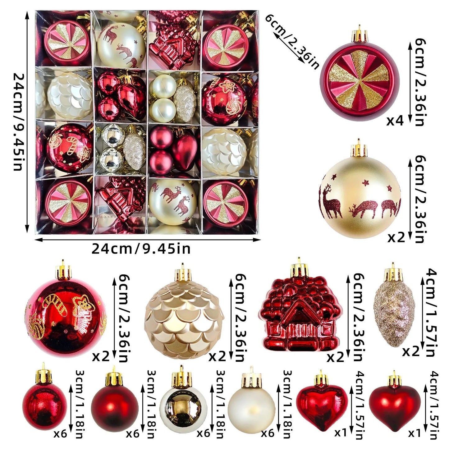 Christmas decoration pendant set with electroplated balls and painted gifts in cowhide presentation box