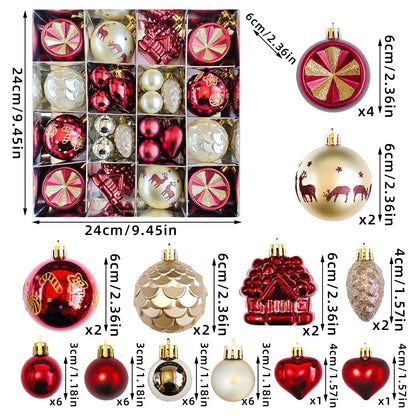 Christmas decoration pendant set with electroplated balls and painted gifts in cowhide presentation box