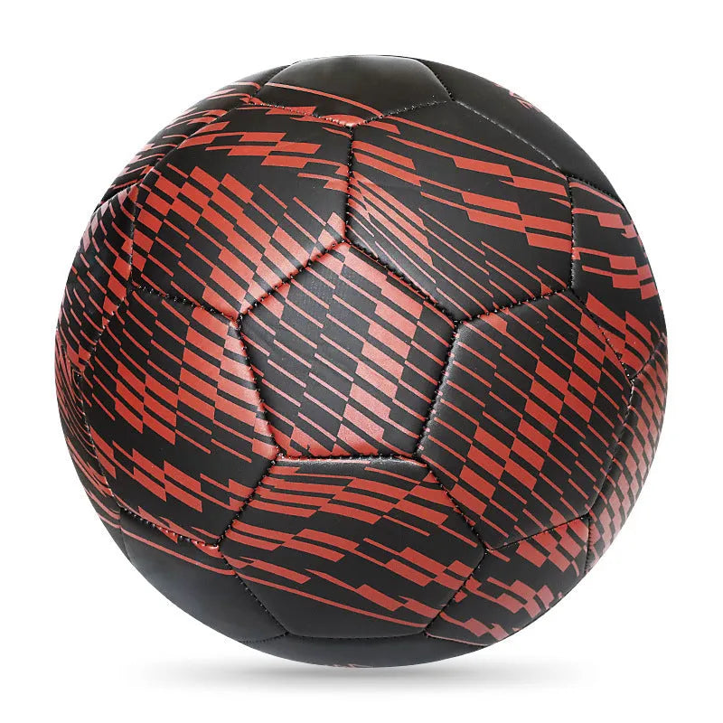 PVC machine-seam training football shown in red whirlwind colour design for size 4.