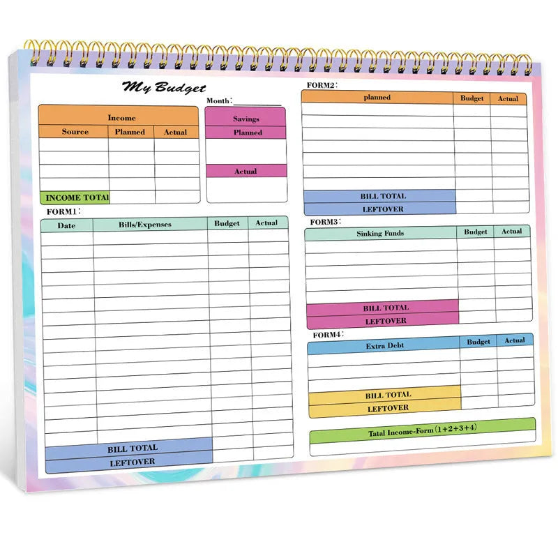 B5 size spiral bound tally book with a blue PP cover, open to show lined pages for financial tracking.