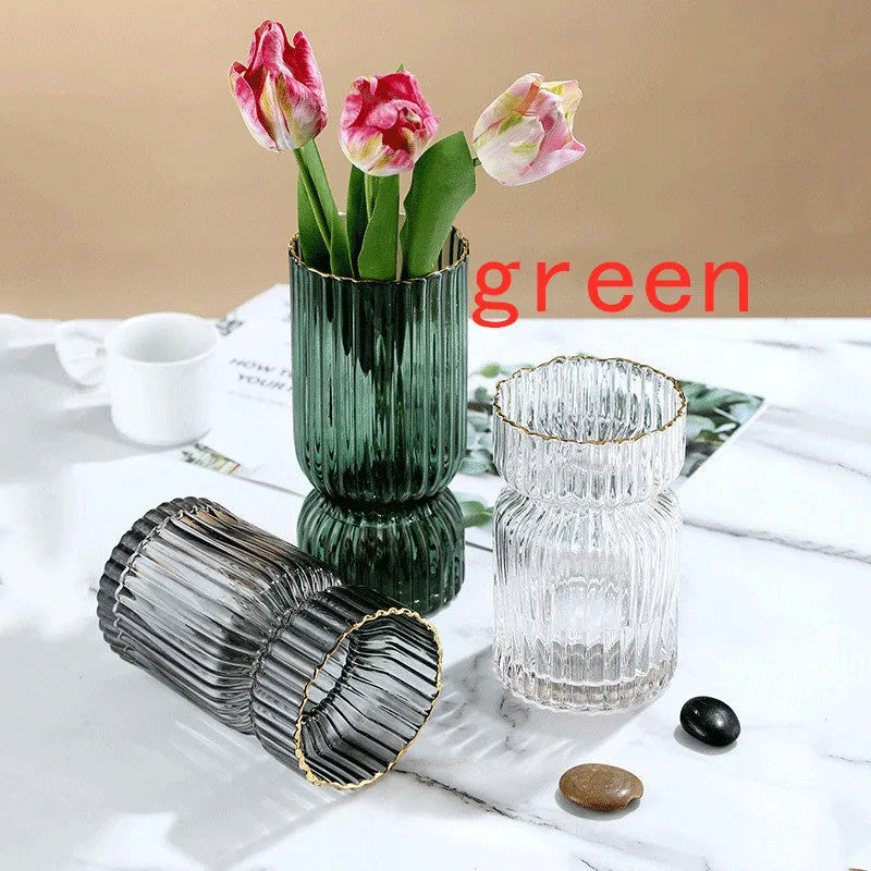 Electroplated glass vase with gold edge trim in chrysanthemum colours for modern home decoration