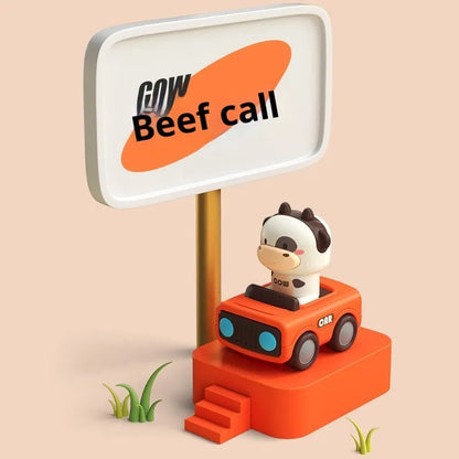 Plastic pressing animal car toy in yellow deer, orange calf, blue lamb, and green calf colours