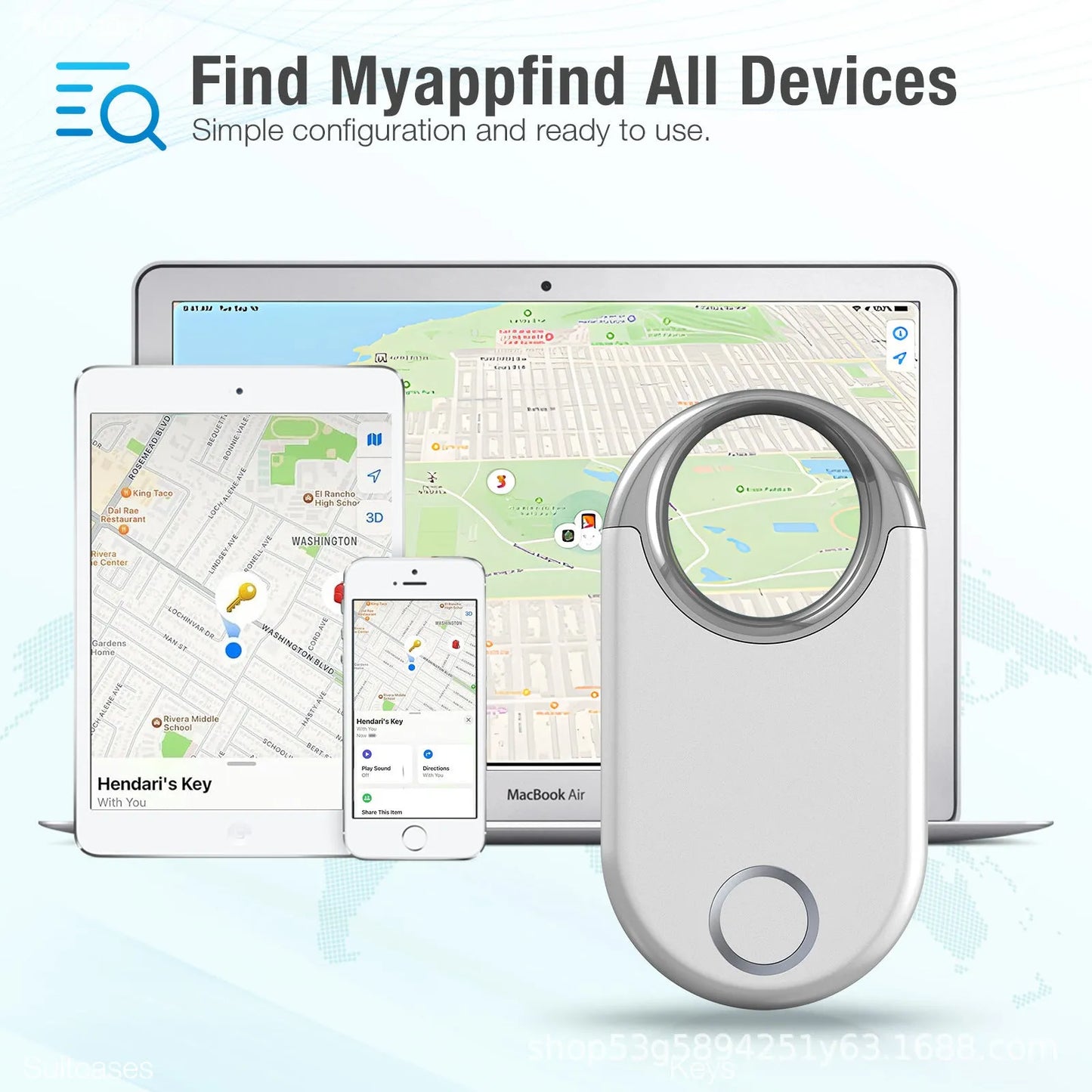 Black and white GPS tracker device showing compact 55mm design for pet and child tracking