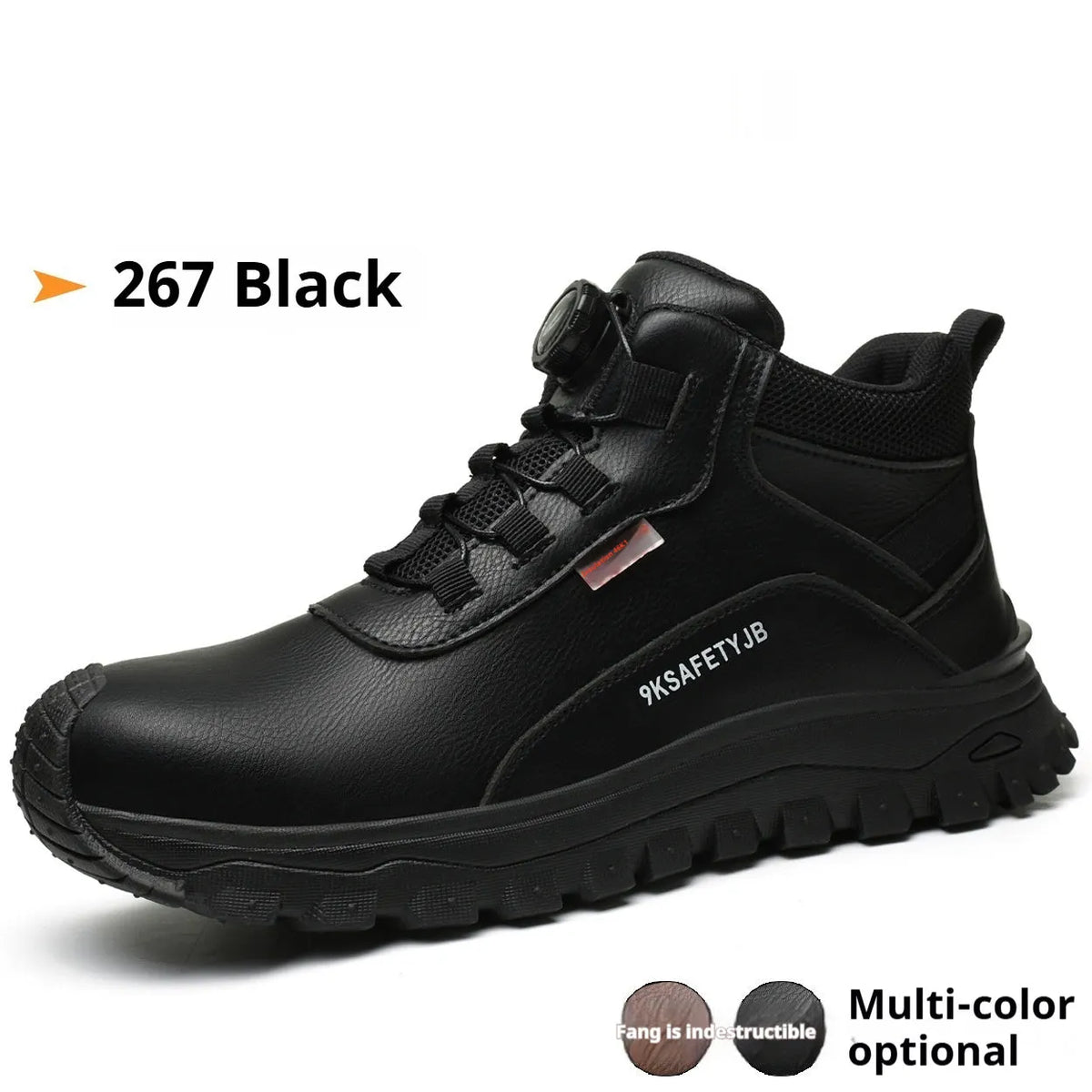 Flyknit work safety shoes with leather upper and rubber sole in multiple colour options
