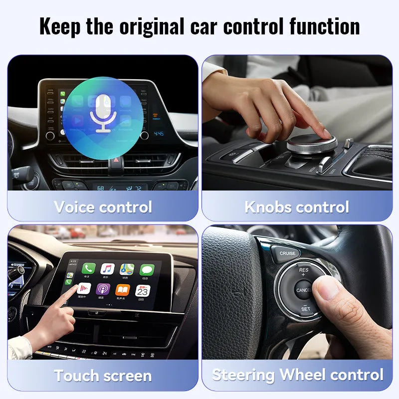 Black CarPlay USB wireless adapter showing compact design with USB connection interface