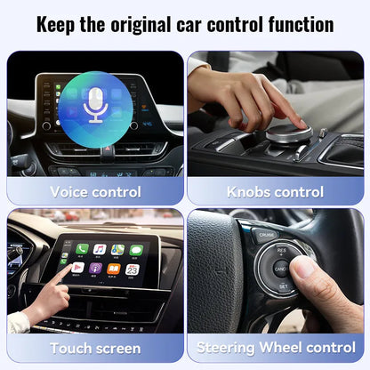 Black CarPlay USB wireless adapter showing compact design with USB connection interface