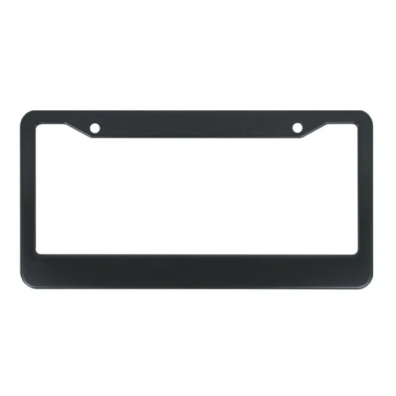 Minimalist aluminium alloy license plate frame for American Standard cars with three frame style options including round hole, square hole sharp angle, and slotted designs available in black or silver oxide finish for a durable fit