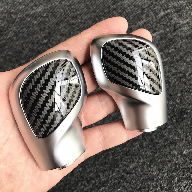 Carbon fibre gear shift side cover for Volkswagen DSG transmission with leather knob