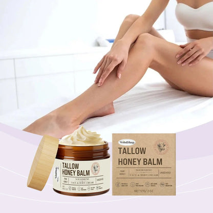 57g tallow honey skin repair moisturising cream in container showing natural formula texture