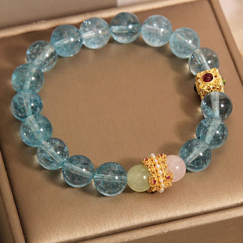Blue and colourful cube sugar crystal bracelet with flexible ring in a Chinese style for women.