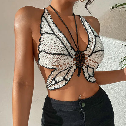 Women's black and white classic bikini swimsuit made from acrylic fabric for swimming
