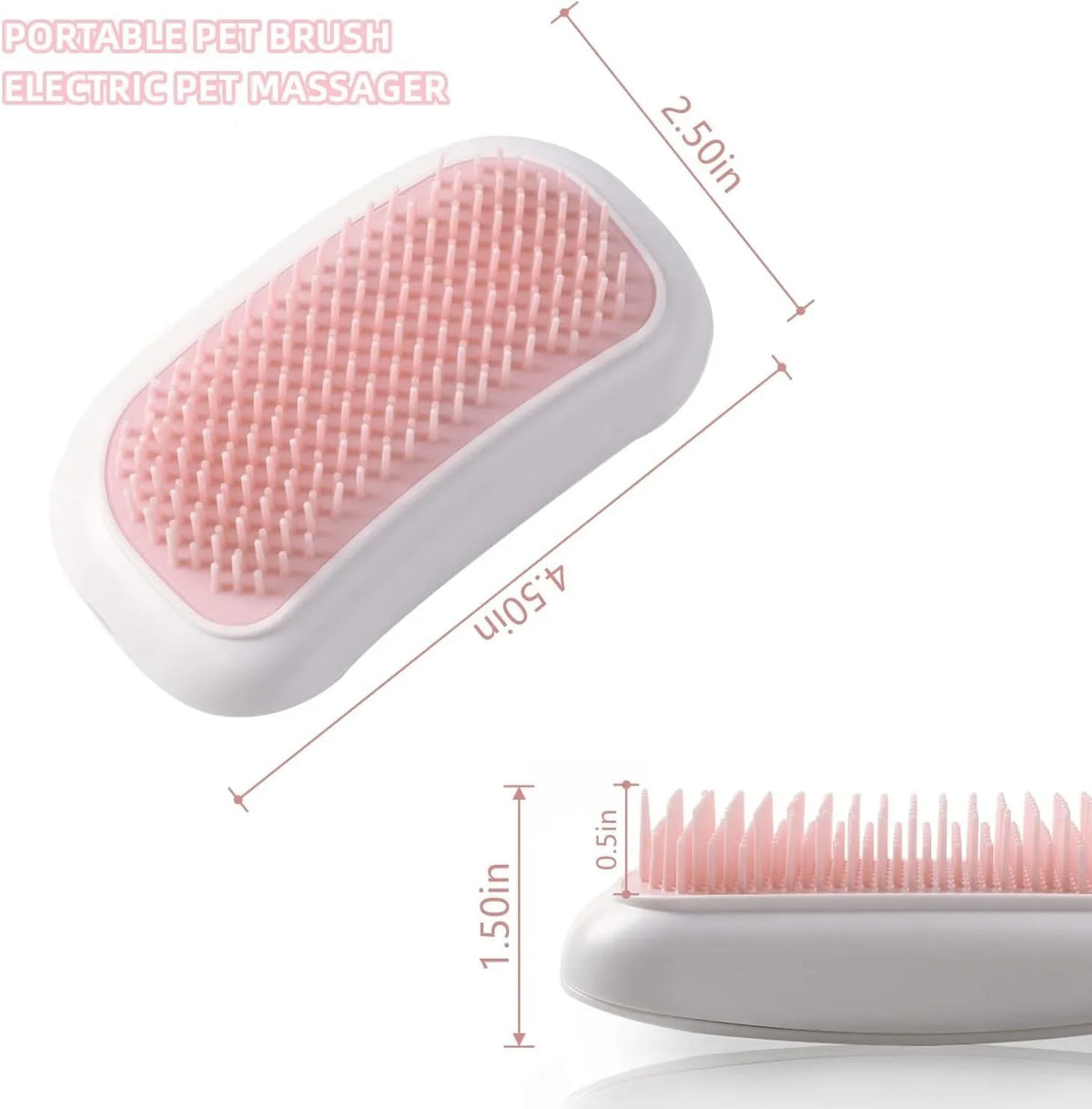 Fuigarry pink handheld electric pet grooming brush with soft TPE teeth on a white background