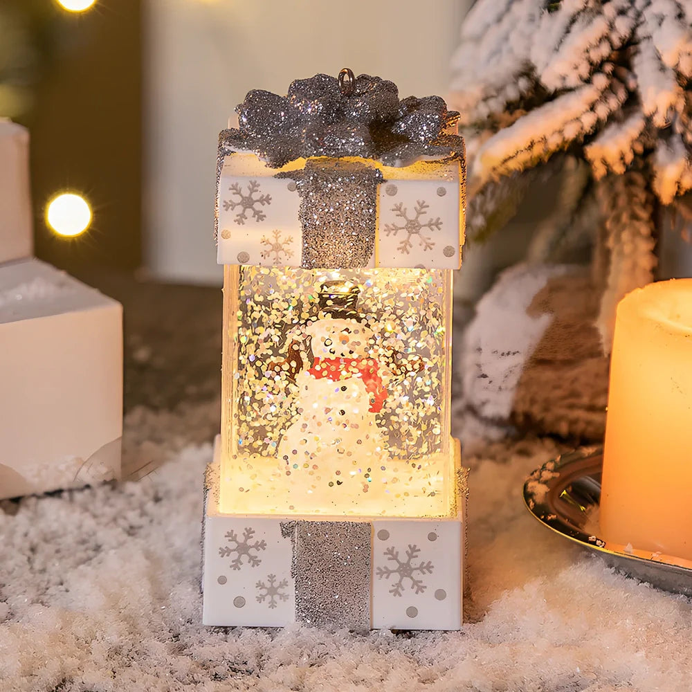 Red and white Christmas crystal ball lights with cartoon designs measuring 5.5cm