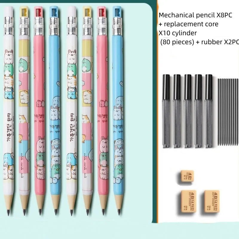 Children's cartoon style mechanical pencil with 2B lead and replacement cores
