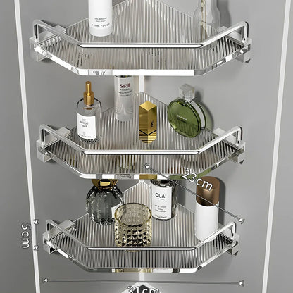 Acrylic bathroom shelving unit with space aluminium frame in gold or silver finish