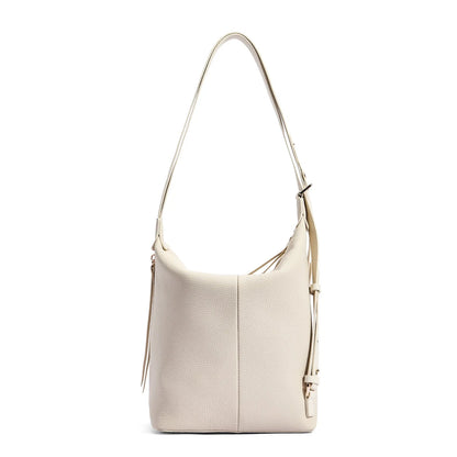 Women's soft genuine cowhide leather bucket shoulder bag in elephant gray colour