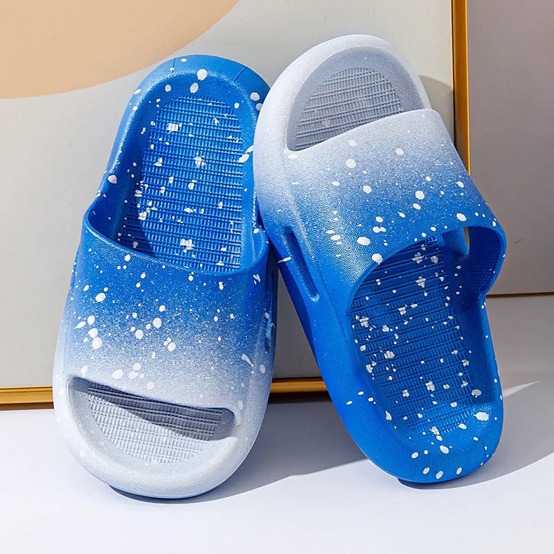 Children's gradient-colour PVC summer slippers showing non-slip sole and European style design