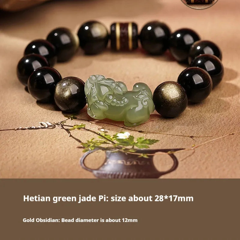 Hetian jade bracelet with black and red adjustable ropes in traditional Chinese design