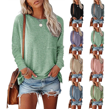 Cotton-polyester blend long-sleeved T-shirt with pocket split design in various colours