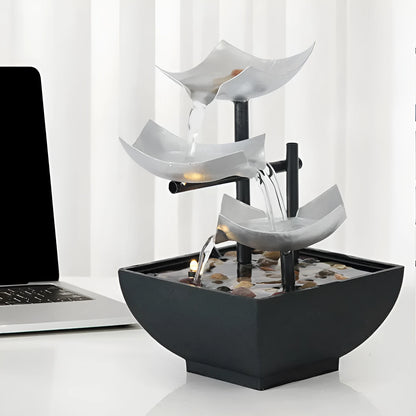 Handmade desktop water fountain ornament with flowing water display in modern minimalist style