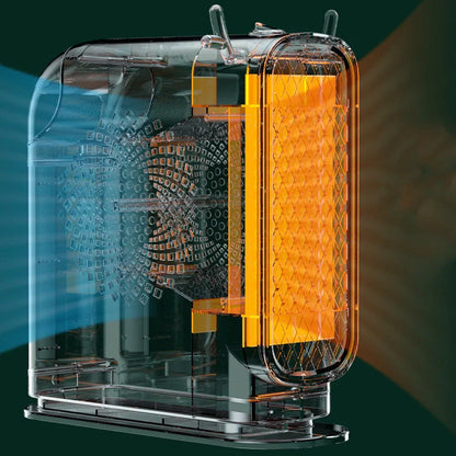 Compact desktop heater in white, green, and yellow for small space warming