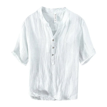 Linen pullover top in solid colour with short sleeves on hanger