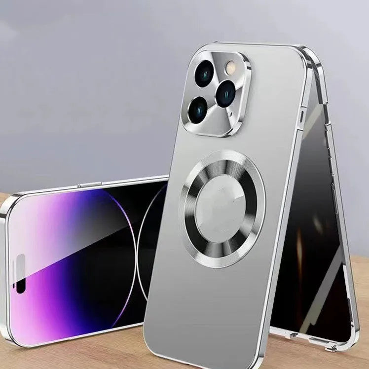 Magnetic iPhone case with metal clip in black, blue, gold, purple or silver colours