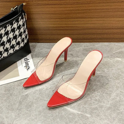 Women's ultra-high vamp stiletto heel slippers in PU leather available in multiple colours