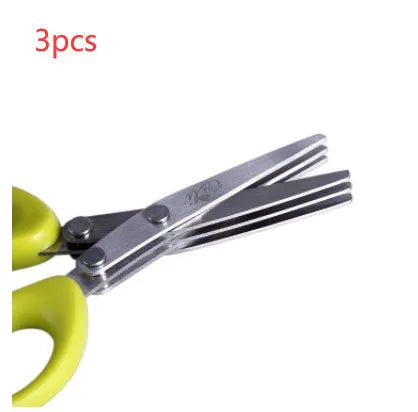 Stainless steel kitchen scissors with five parallel blades for cutting green onions and herbs