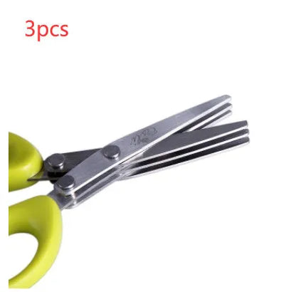 Stainless steel kitchen scissors with five parallel blades for cutting green onions and herbs