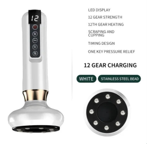 Green electric vacuum cupping massager with adjustable suction and infrared heating functions