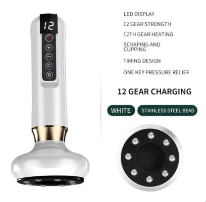 Green electric vacuum cupping massager with adjustable suction and infrared heating functions