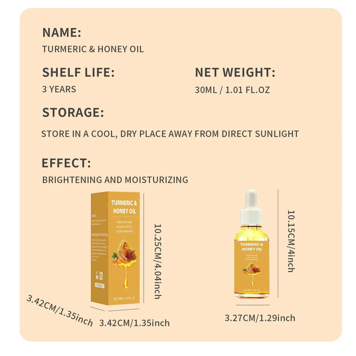 30ml bottle of Turmeric Honey Essential Oil in neutral packaging for facial skincare.