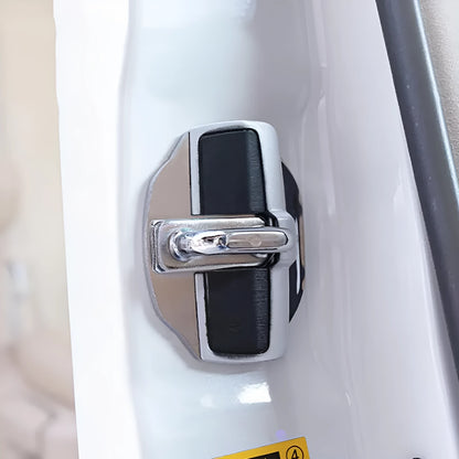 Silver TRD door lock cover and buffer cushion for Toyota Prius car door.