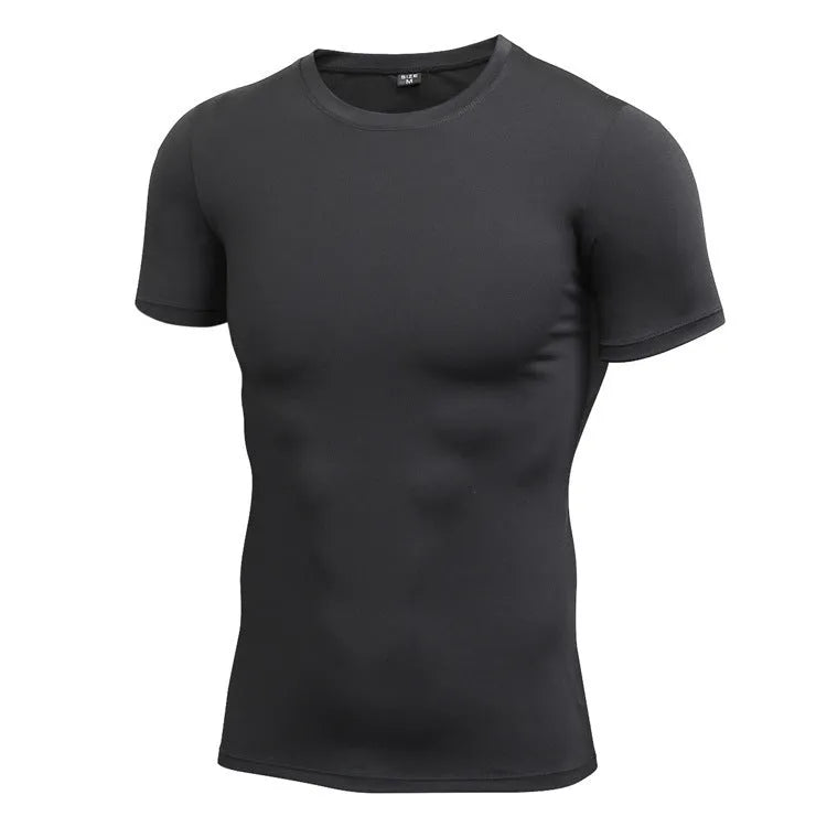 Men's stretch quick drying short-sleeved polyester fitness shirt in multiple colour options