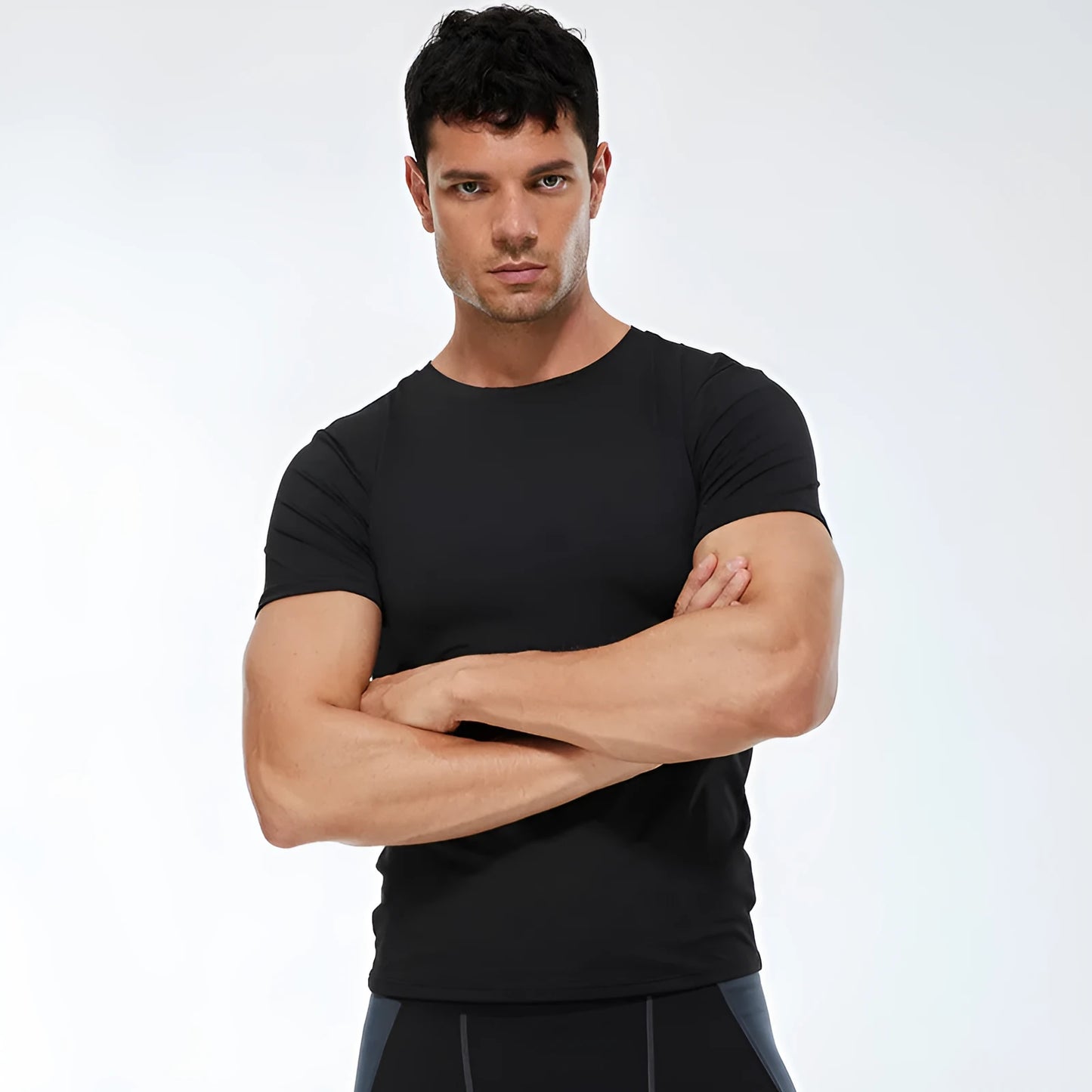 Men's stretch quick drying short-sleeved polyester fitness shirt in multiple colour options