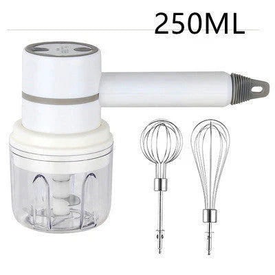 Cordless electric hand mixer with whisk and dough hooks for effortless mixing and kneading in the kitchen